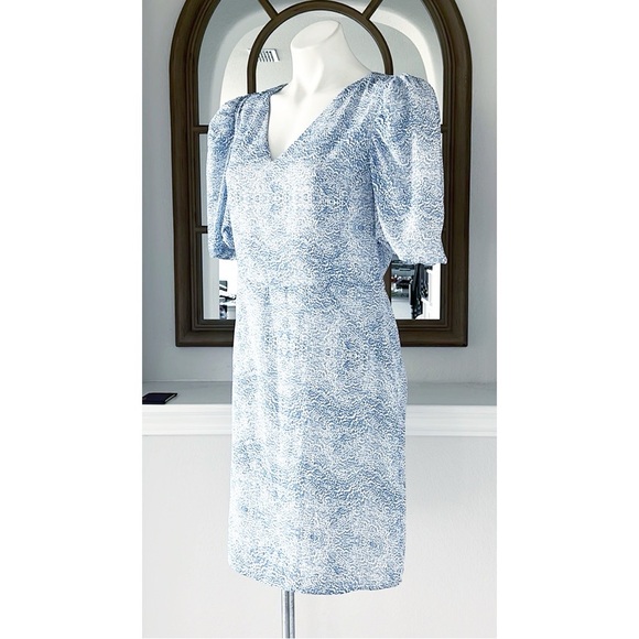AS by DF Ischia Print Dress w/Puff Sleeves in Blue, Size M New w/Tag Retail $288 - Picture 5 of 11